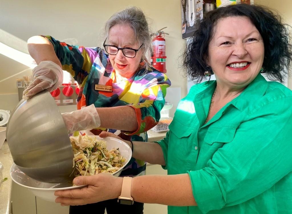 Jennifer & Valerie feeding the hoard